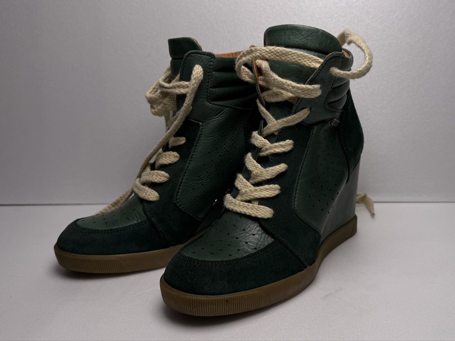 Sneakersy  skórzane  zielone koturna r. 39 wkł:24,5 cm styl vintage