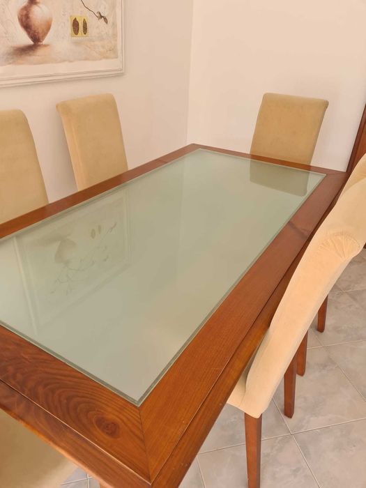 Mesa e 6 cadeiras pele pêssego