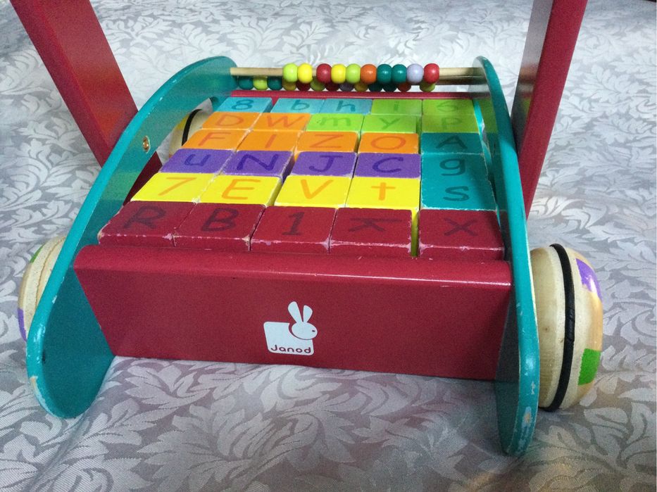 JANOD Drewniany Pchacz Wózek z klockami