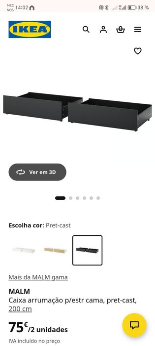Gavetas Caixa arrumação p/estr cama, pret-cast