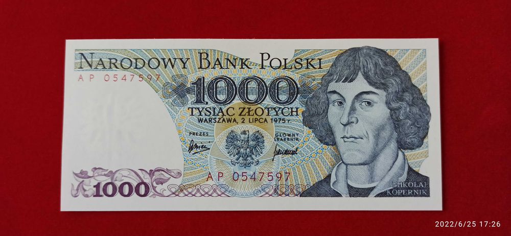 Banknot PRL 1000 zł 1975 r. UNC