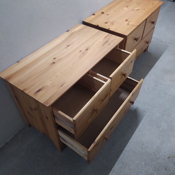 Zestaw, 2 x komoda drewniana 3 szuflady, sosna