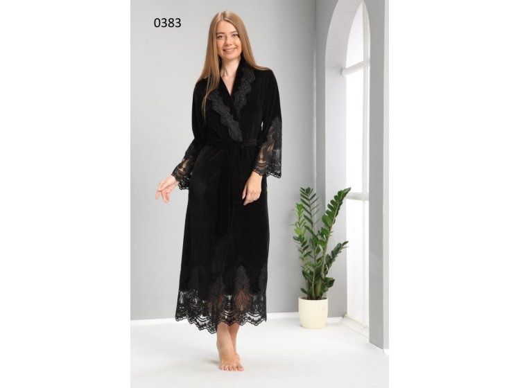 Халаты женские Nusa 0383 с гипюром длинные