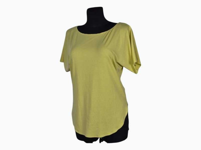 Koszulka Uniqlo XS S Limonkowa Prążek Lyocell Oversize Asymetryczna T-shirt
