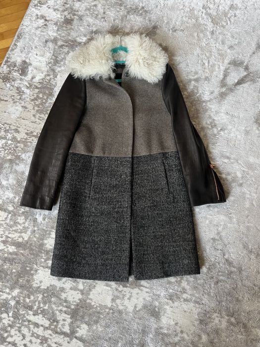 CEDRIC CHARLIER Wool & Leather Coat- пальто