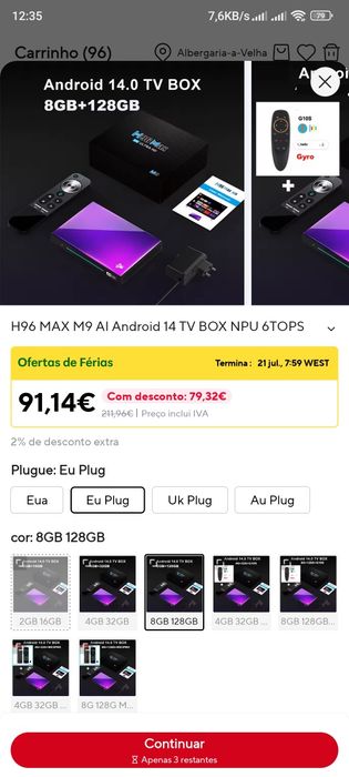 Tv box h96 m9 ( rock chip 3576)