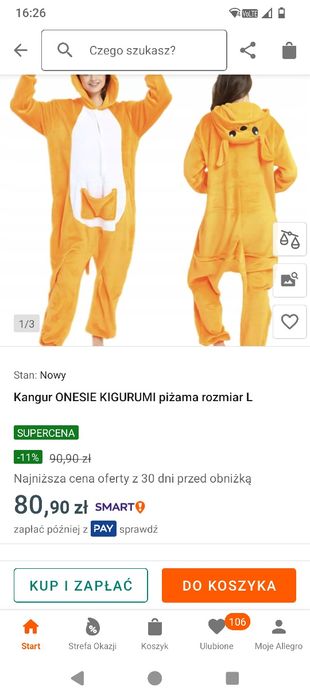 Piżama jednoczęściowa Kangur przebranie