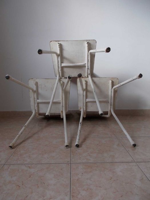 Conj.3Cadeiras Refeitório Cozinha Antiga Vintage Retro Estável Escolar