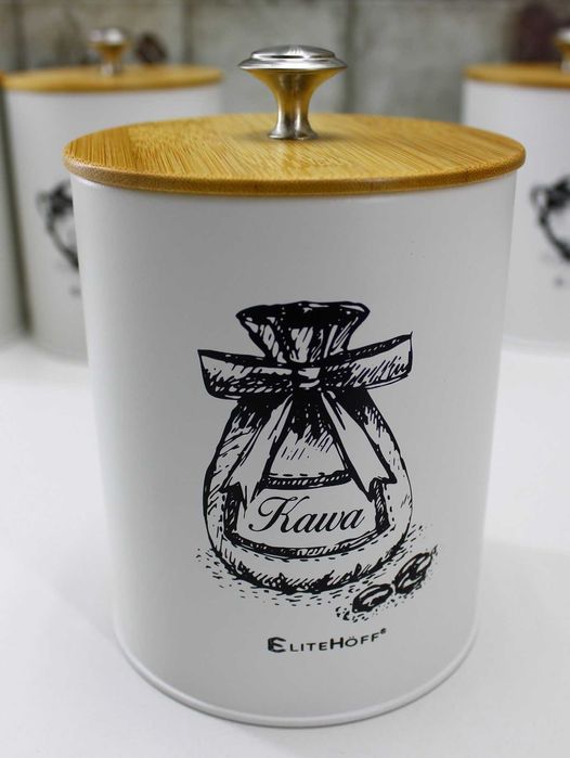 Białe pojemniki Kawa Herbata Cukier Sól z Maselniczką E6056