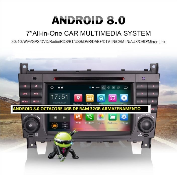Auto-rádio 2 din android 14 64GB Mercedes CLC W203 de 2008 a 2010