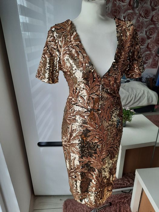 cekinowa złota sukienka midi, S-M, Club L