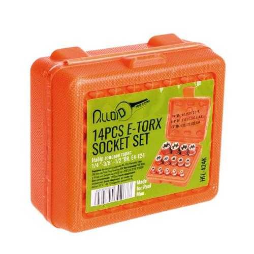 Alloid. Набор головок торкс 1/4"-3/8"-1/2"DR, Е4-Е24, 14 предметов