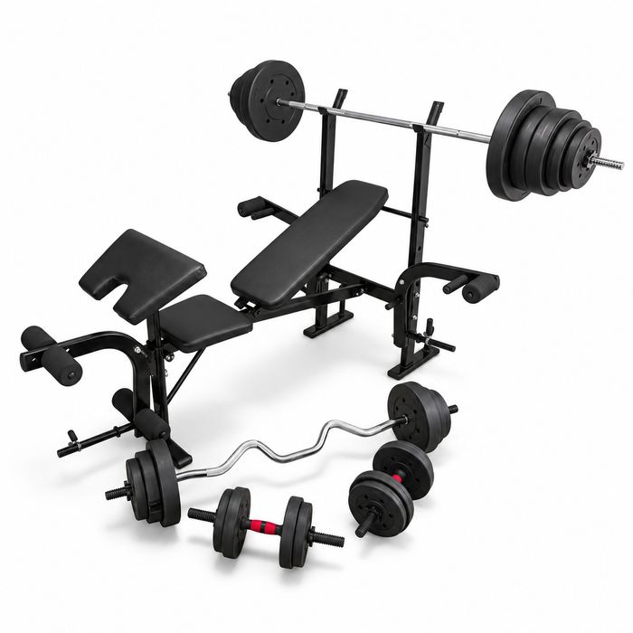Zestaw Treningowy 128KG Lawka Gryfy Hantle Obciazenia Modlitewnik