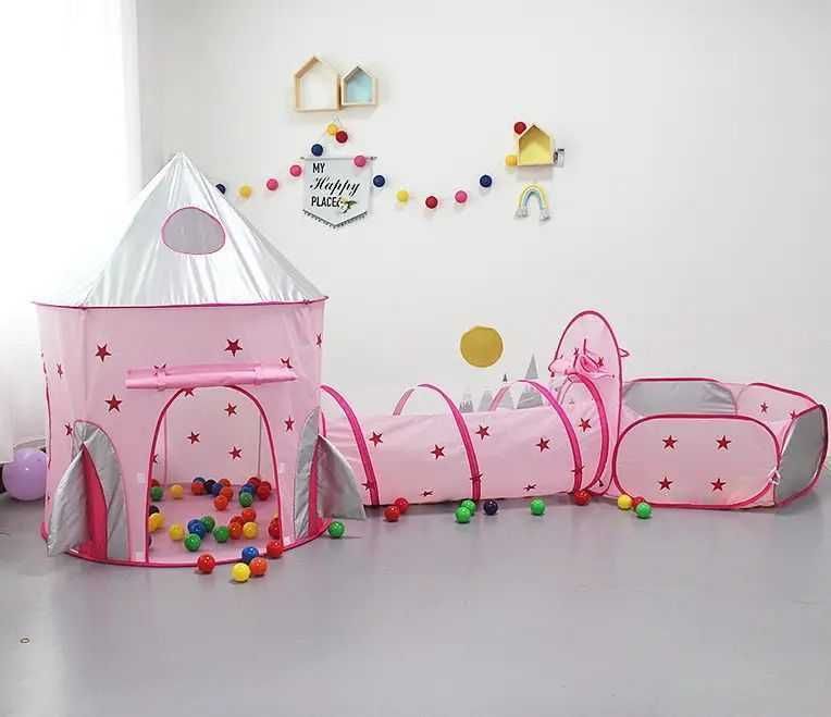 Детская игровая палатка с туннелем и бассейном "Ракета", шатер 3 в 1