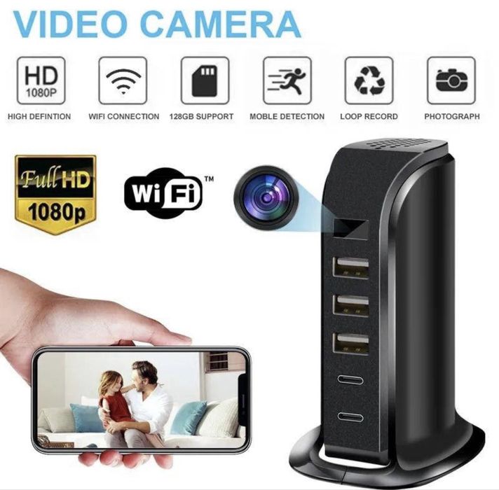Wi Fi Міні Камера в зарядці,відеоогляд зарядка,відеоспостереженя,видео