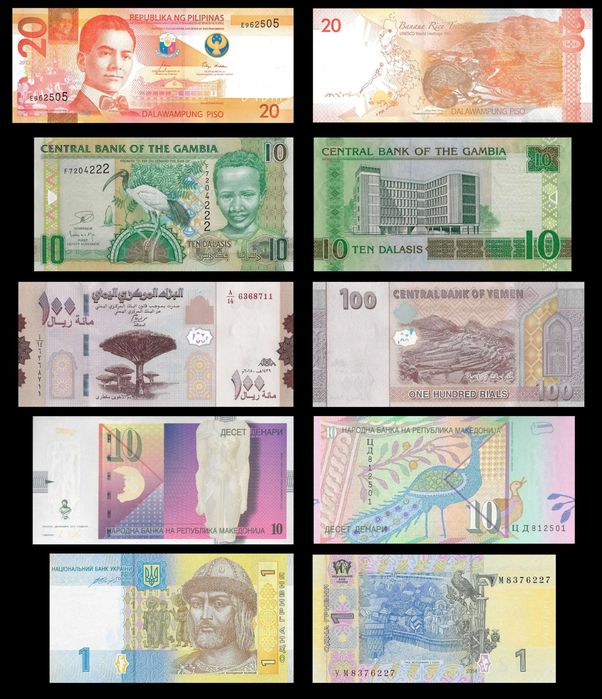 Lote de 25 Notas Mundiais Diferentes L9 - Novas UNC 25 Paises diferentes