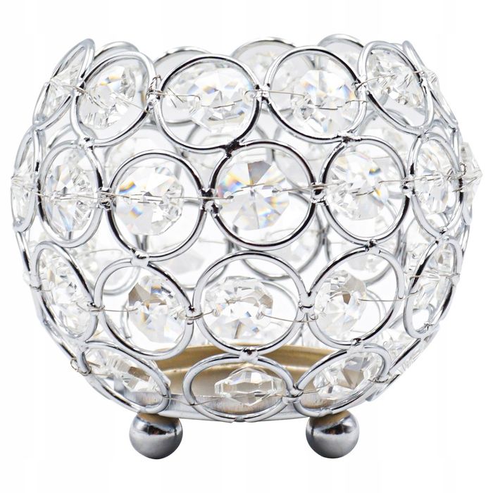 stylowy metalowy świecznik kryształki glamour kula srebrny ws.12 x śr.