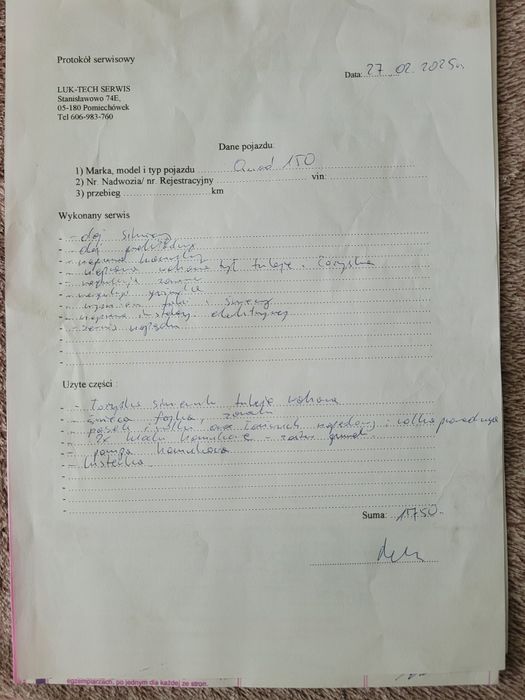 Quad 150 zatejestrowany