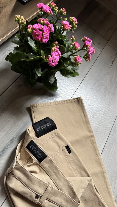 Spodnie Gerry Weber S damskie bawełna beżowe materiałowe