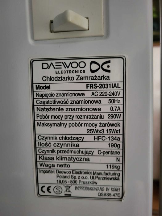 Lodówka Daewoo Side-By-Side no-frost używana