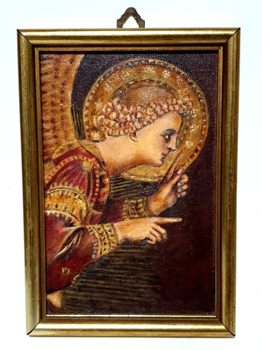 Pequena pintura religiosa Arqanjo Gabriel - assinada