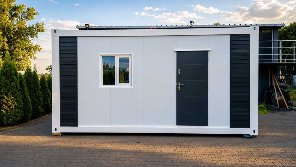Kontener 5800 x 2480 x 2896 13m2 .całoroczny Wełna 10cm okna aluminium 2 szybowe – biuro / działka / budowa rodos