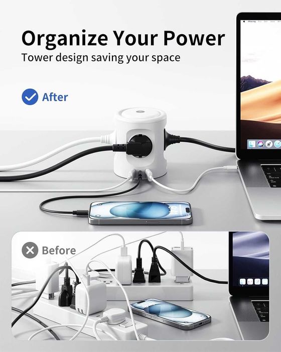 Przedłużacz Kostka Kostkowy 7w1 USB-C Lampka
