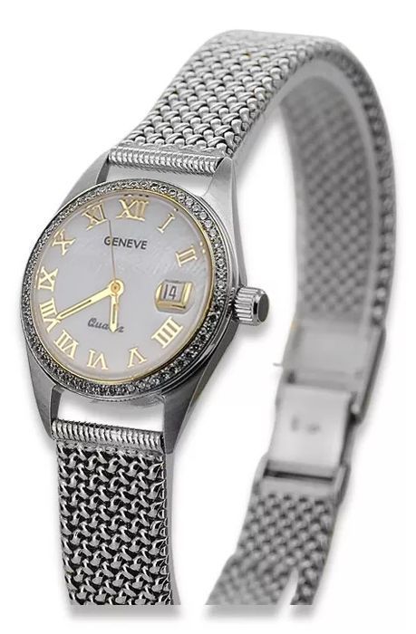 Zegarek damski z białego złota 14k 585 Geneve lw078wdpr&lbw003w-Perłow