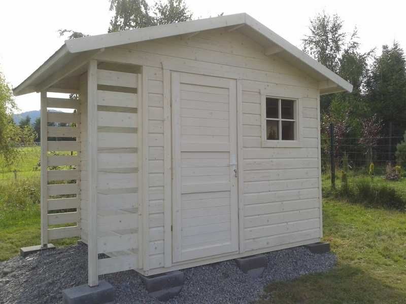 Drewniany domek ogrodowy, narzędziowy  z drewutnią 4x2m