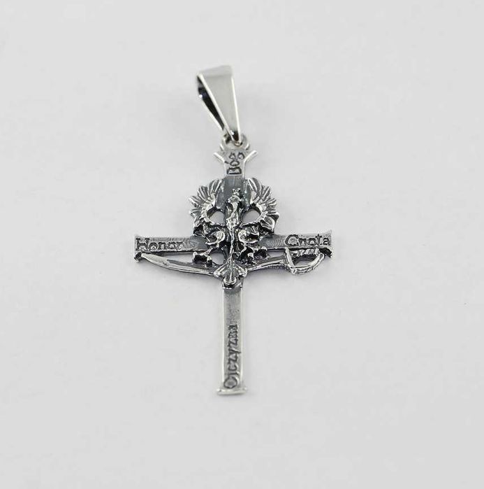 SREBRNY Krzyżyk Patriotyczny Orzeł BÓG HONOR OJCZYZNA SREBRO p. 925