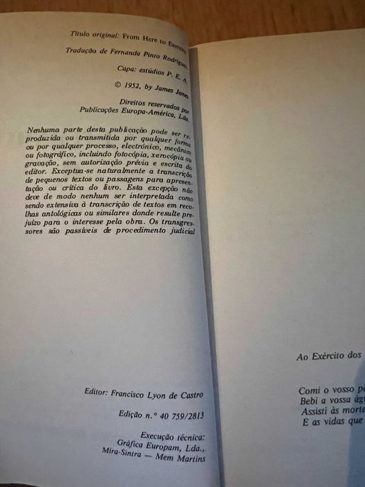 ATÉ À ETERNIDADE      Volumes 1 e 2       James Jones