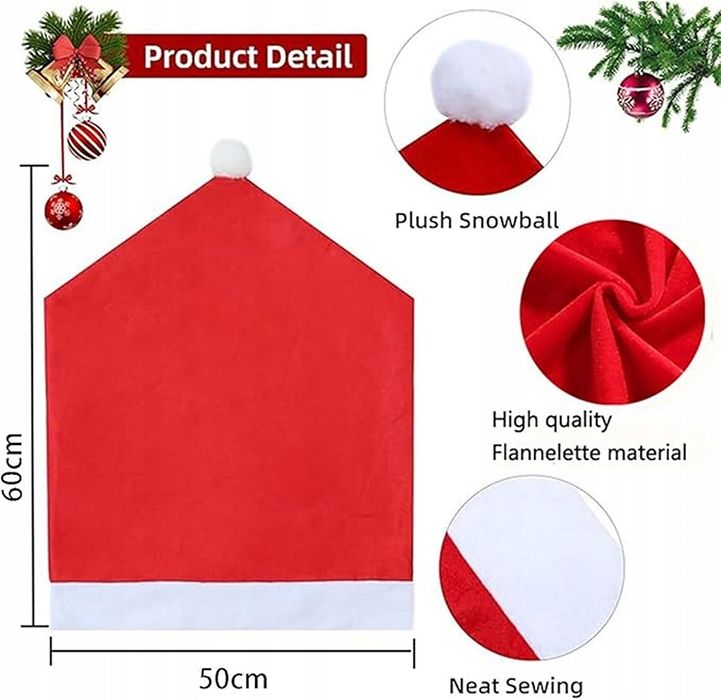 Pokrowce na krzesła 4 szt czapka Mikołaja 50x60cm świąteczne