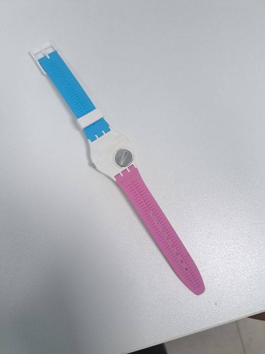 Zegarek swatch gent biały różowy błękitny sportowy