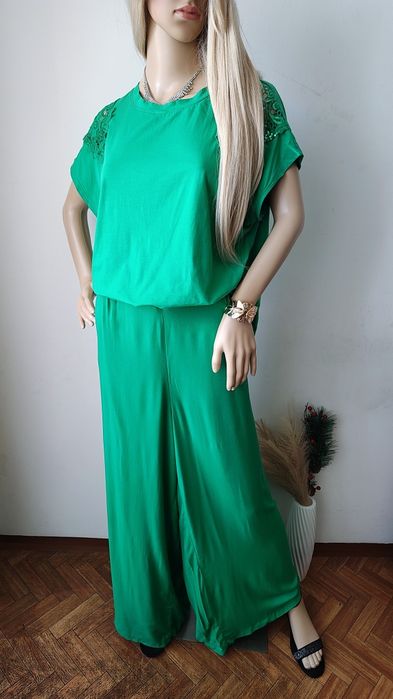 Zielone spodnie palazzo page one XL 100% wiskoza szerokie eleganckie oversize