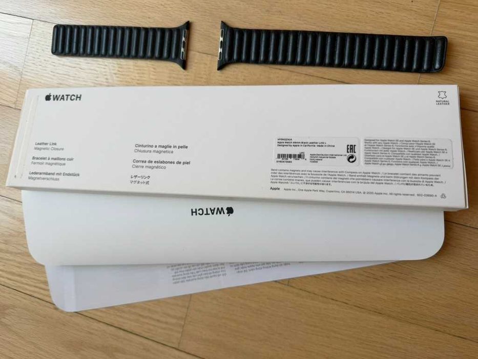 oryginalny czarny pasek do apple watch 44mm / skóra naturalna / rozm.L