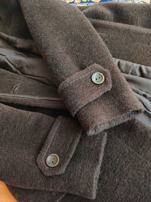 Płaszcz brązowy, rozmiar M, mieszanka wełny alpaka i mohair