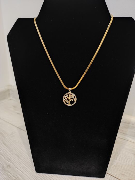 Złoty naszyjnik zawieszka drzewko łańcuszek żmija kolorowe cyrkonie