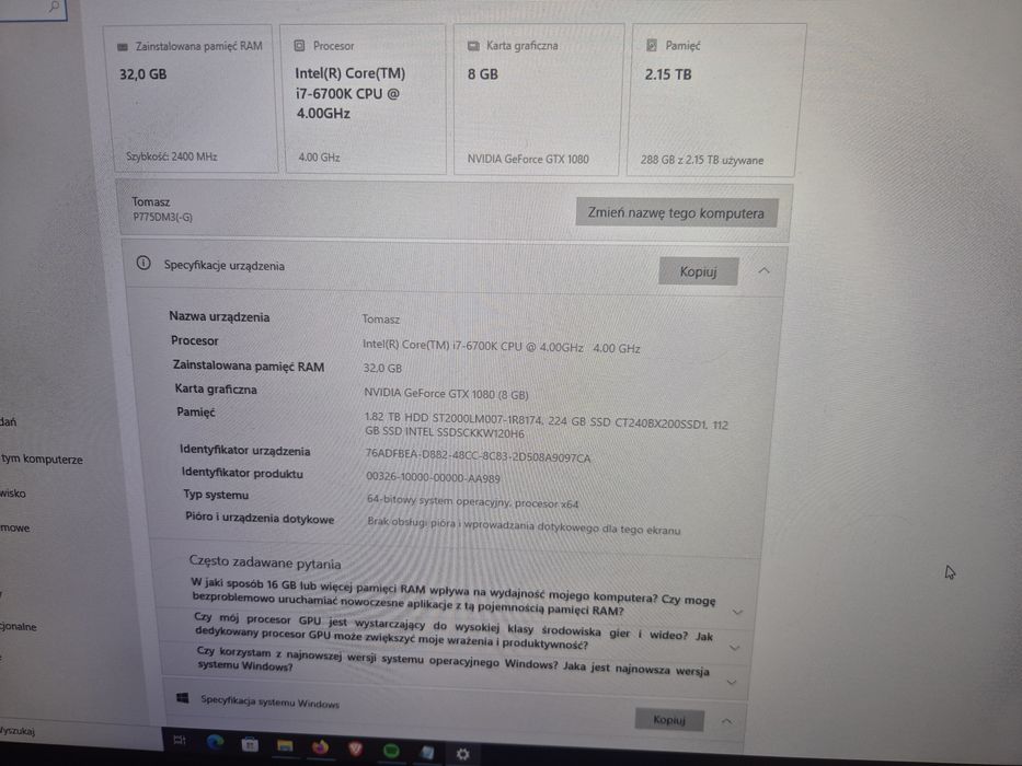 Laptop Hyperbook I7-6700K/32GB Ram/GTX 1080 8GB Win 11