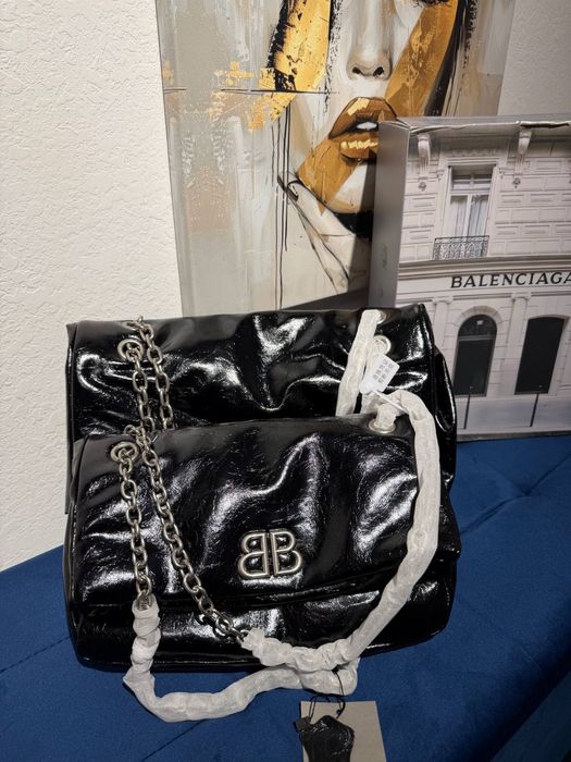 Сумка Balenciaga Monaco шкіра | чорна | срібна фурнітура
