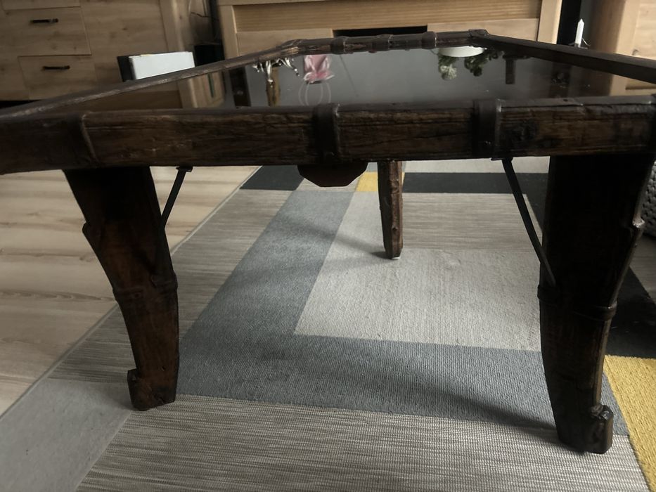Ława - stolik unikat drewno metal trapez