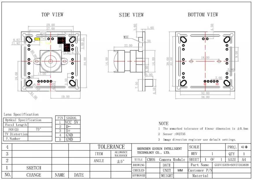 Moduł kamery 1080P 30FPS USB 2MP OV2735