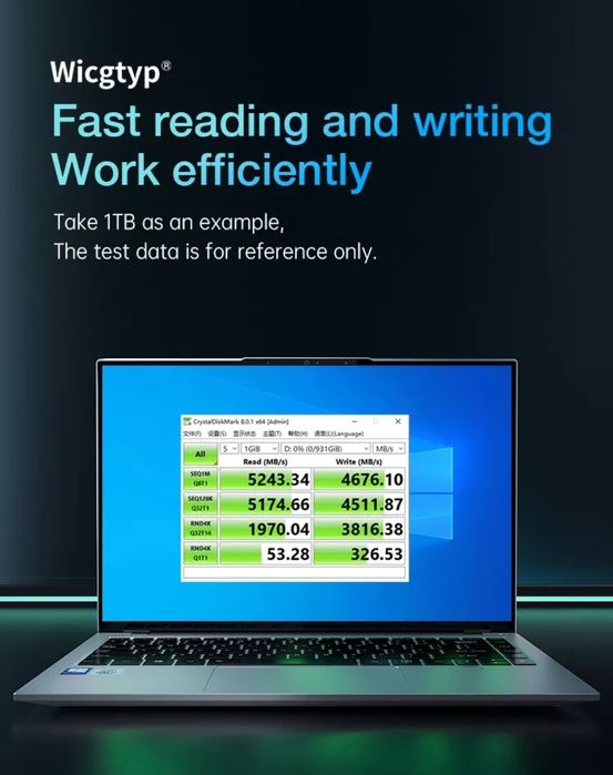 Новий SSD Wicgtyp 1 TB 5000Мб/с NVMe 1.4 PCI-E 4.0