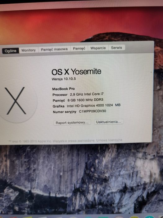 Mac book Pro 13 cali i7 8gb ram 1tb dysk
