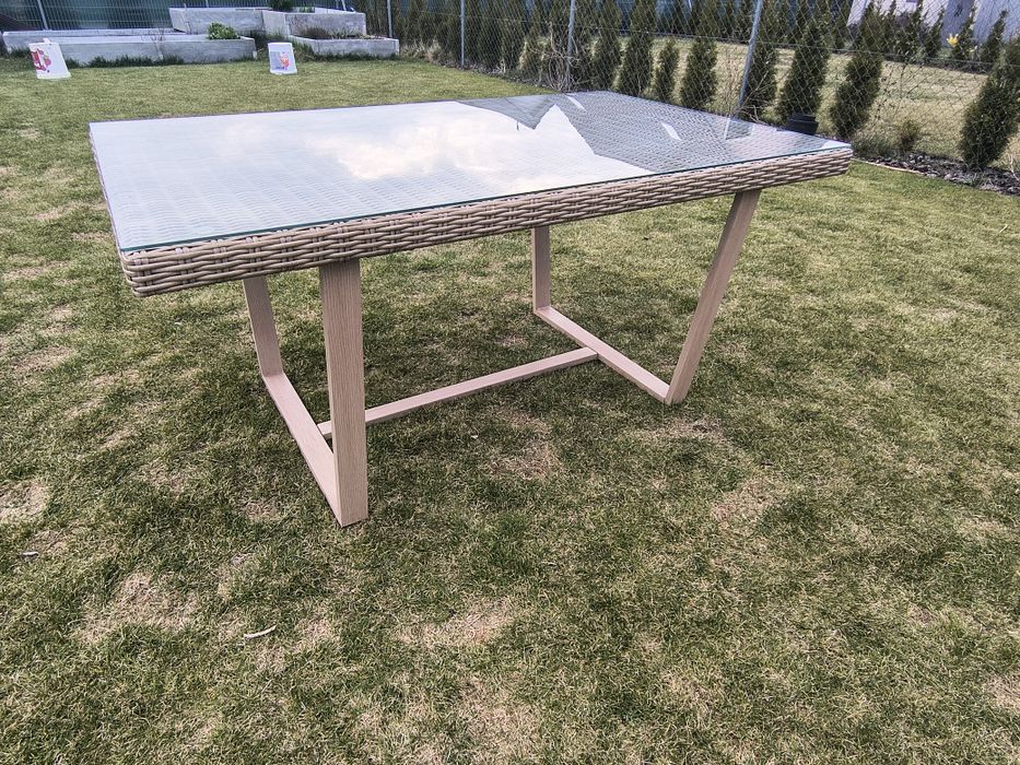 Stół ogrodowy technorattan 150x90 + szkło