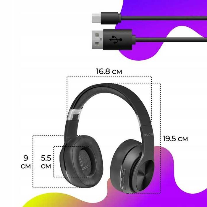 BEZPRZEWODOWE Nauszne słuchawki ANC wytłumianie szumów mikrofon BT