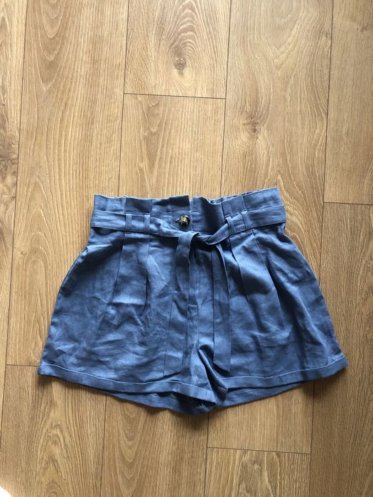 Niebieskie szorty wysoki stan primark boho wizane