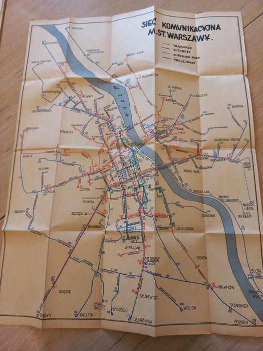 Mapa warszaway, informator komunikacyjny, spis ulic z 1955