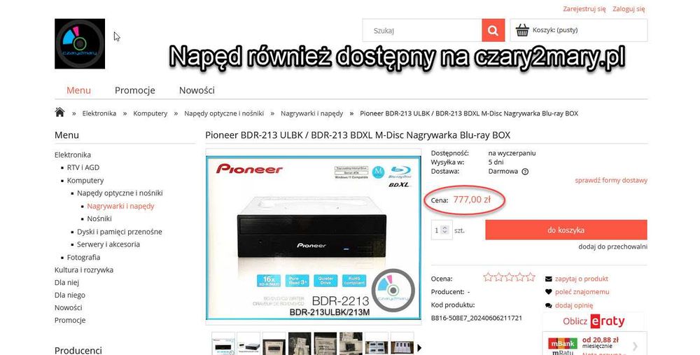 Pioneer BDR-213 ULBK / BDR-213 BDXL M-Disc Nagrywarka Blu-ray BOX