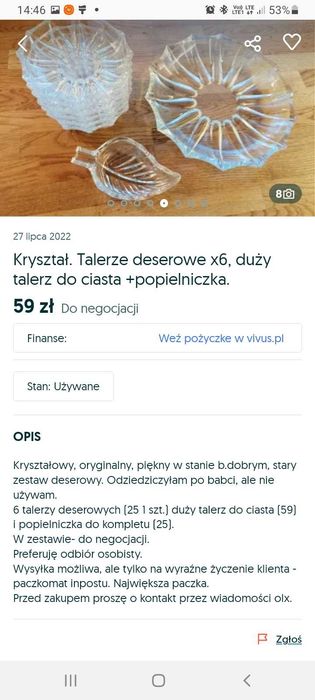 Kryształowy zestaw deserowy