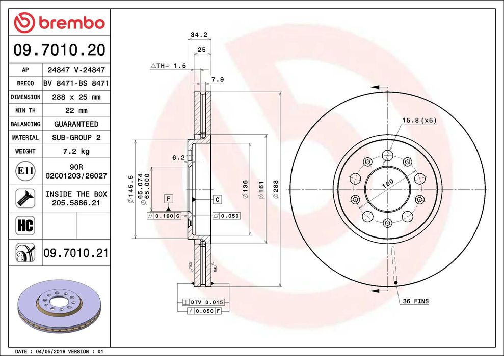 Оригинальные тормозные колодки передние VAG, Skoda, Seat, VW, 288 диск